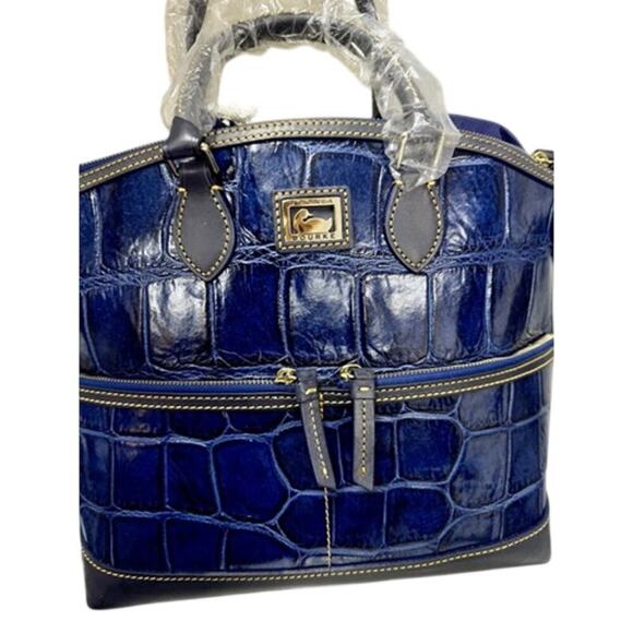 Dooney & Bourke Croco Embossed Pocket Satchel Blue NWT